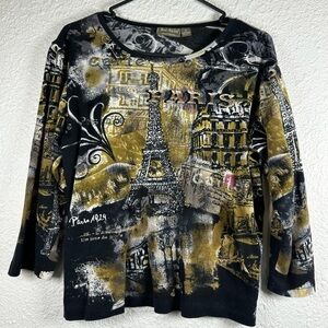 Jane Ashley Women’s Paris Eiffel Tower Embellished Graphic Long Sleeve Top M